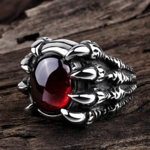 Herren Gothic Big Red Stone Drachenkralle Ring - Legierungsguss - Größen 8 9 10 11 - Bild 1 von 10