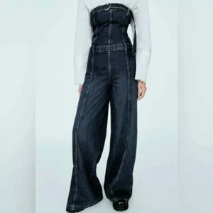 Zara Women's Sz. M TRF Denim Sleeveless Wide Leg Jumpsuit - Picture 1 of 10