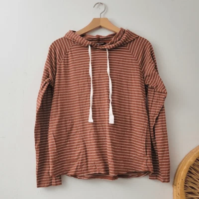 Kenneth Cole New York Orange White Striped Hoodie Top L - Image 1 of 4