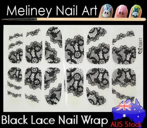 TZ077 Black Lace Nail Art Wraps Full Cover Stickers Flower Floral Transparent - Picture 1 of 2