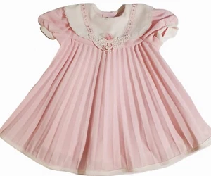 Vintage Piccolo Gr. 24 Mos. Plisseekleid Mädchen rosa kurzarm weiß Kragen - Bild 1 von 8