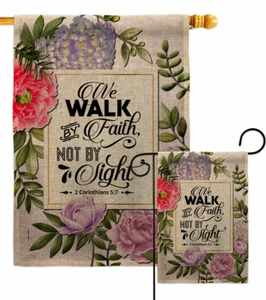 Walk By Faith Buralp Gartenfahne Bibelverse Deko Hof Haus Banner - Bild 1 von 19