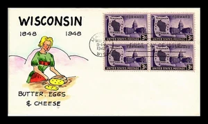 957 3c Stamp (1948) WISCONSIN CENTENARY FDC HD/HP FROM MAE WIEGAND - BLOCK ! - Picture 1 of 1
