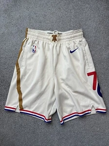Nike NBA Philadelphia 76ers Sixers Cream Tan Basketball Shorts Men SZ 38 L Bell - Picture 1 of 12
