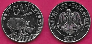 SOUTH SUDAN 50 PIASTRES 2015 UNC 1 YEAR TYPE,NORTHERN WHITE RHINOCEROS,COAT OF A - Picture 1 of 1