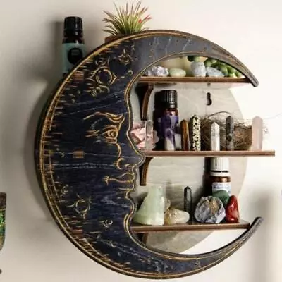 Floating Shelf Corner Shelves Wood Moon Shelf Crystal Display for Bedroom Decor