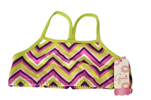 Girls Gracie By Soybu Sarah Green Multi Chevron Sports Bra Size L NWT - Picture 1 of 5