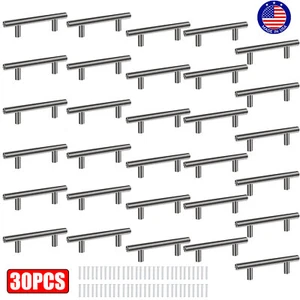 30pcs Brushed Nickel Kitchen Cabinet Pulls Stainless Steel Drawer T Bar Handles - Picture 1 of 12