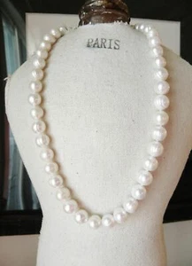 20" AAA+ 9-10MM SOUTH SEA NATURAL WHITE BAROQUE PEARL NECKLACE 14K GOLD CLASP - Picture 1 of 4