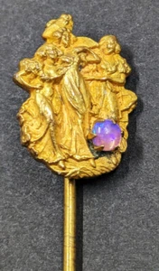 Antique Vintage Stick Hat Lapel Pin Stunning Round Opal Aged Gold Plated Women - Picture 1 of 10