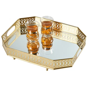 Orient Orientalisches Marokkanisches Spiegel Tablett Serviertablett Gold Eckig - Bild 1 von 6