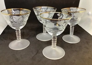 4 VTG FEDERAL GLASS 145R-2 LIQUOR COCKTAIL FROSTED BASE RIBBED ETCHED 5” Set#1 - Picture 1 of 7