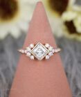 Unique Princess Cut Simulated Diamond Engagement Ring In 14K Rose Gold Plated