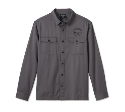 Harley-Davidson Men's Long Sleeve Button Shirt, Willie G Skull, Gray 99057-24VM - Image 1 of 4