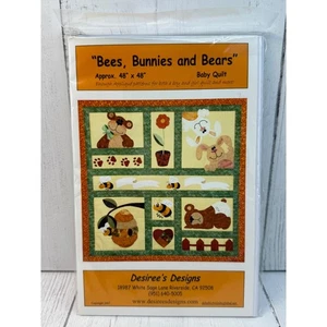 Edredón bebé Bees Bunnies and Bears patrón 48" Desiree's Designs 2007 paquete NUEVO - Imagen 1 de 5