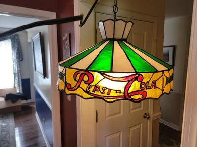 Vintage Pepsi Faux Stained Glass Resin / Plastic Hanging Light Lamp - VGC - Image 1 of 4