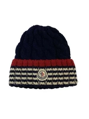 Gorro tejido con cable MONCLER sombrero de lana azul marino con parche con logotipo — unisex talla libre Foto 1 de 4