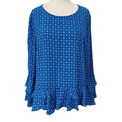 Camisa Worthington Top Mangas Campana en Niveles Dobladillo con Volantes Azul Fluido Para Mujer Talla XL Foto 1 de 4