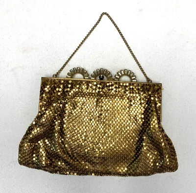 Bolso sin asas vintage Josef de malla dorada cartera de noche cierre de estrás Foto 1 de 4