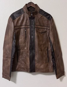 INC International Concepts Men’s Leather Jacket Bomber Style Medium - Picture 1 of 7