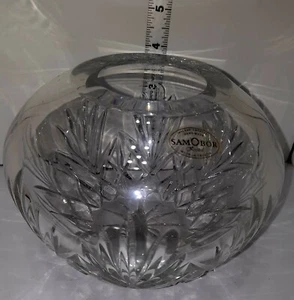 Vintage Classic Crystal Clear Cut Glass Round Ball Vase Bowl VGC SAMOBOR 4"x5" - Picture 1 of 3