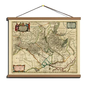 Old Antique 1657 Early Vintage Map Of Ukraine; Canvas, Magnetic Wooden Hanger - Picture 1 of 19