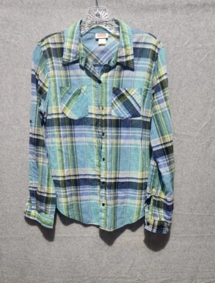 Mossimo Supply & Co Button Down Pleated Green/Blue Shirt Size M - Image 1 of 4