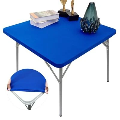  Square Fitted Table Cover Blue Cocktail Topper 34 x 34 inch Blue Tablecloth - Image 1 of 4