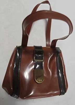 4" Holy Brown Cow Vtg Mini Messenger Lady Bag Purse Brown With Buckle & Buttons - Image 1 of 4