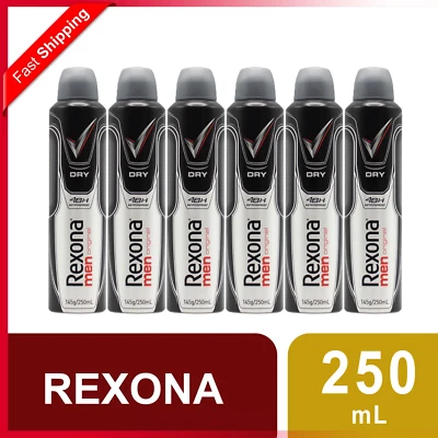 6 x REXONA DEODORANT MEN ORIGINAL DRY ANTIPERSPIRANT AEROSOL SPRAY 145g/250mL - image 1 of 4