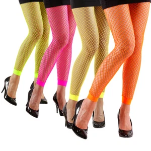 Netz-Leggings grobmaschig Neon-Strumpfhose Damen Strumpfhose ohne Fuß 90s Style - Bild 1 von 9