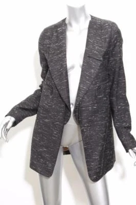 Chaqueta Blazer Abrigo Largo Abierto Sin Cuello Moteado Gris y Blanco CHLOE 2-34 Foto 1 de 4