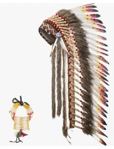 Native American Indian Headdress Large Feather And Choker Carnival Party Cosplay - Picture 1 of 6