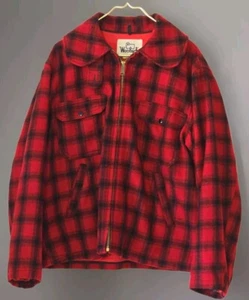 Woolrich Vintage 70er Jahre Herren Flanelljacke mit durchgehenden Knöpfen rot & schwarz Gr. 44 - Bild 1 von 8