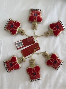6 NWT M&S Marks Spencer London Crown Beaded Fabric Christmas Ornaments *sets - Picture 1 of 8