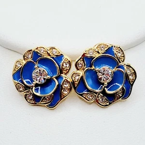 Kate Spade Beach House Bouquet Floral Stud Earrings Blue Pink Rhinestone VHTF - Picture 1 of 6