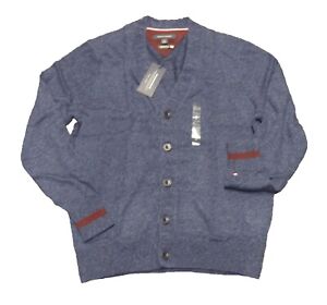 Tommy Hilfiger Men's Blue Wool Blend V-Neck Cardigan Sweater