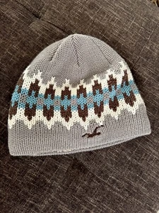 Hollister Chunky Knit Beanie Hat Fair Isle Faux Sherpa Lining Y2K 90s Unisex - Picture 1 of 5