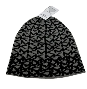 NWT Michael Kors MK Logo Reversible Knit Hat Beanie Black Gray - Picture 1 of 2