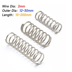 Precision Compression Spring - 2mm Wire Dia, 12-30mm Outer Dia, 10-200mm Length - Picture 1 of 5