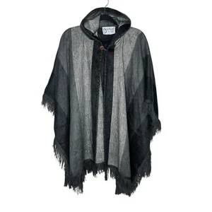 Handmade by Kichwa Indigenous Daky Native Poncho Ecuador Alpaca Hooded Fringe - Picture 1 of 10