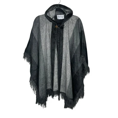 Handmade by Kichwa Indigenous Daky Native Poncho Ecuador Alpaca Hooded Fringe - Image 1 of 4