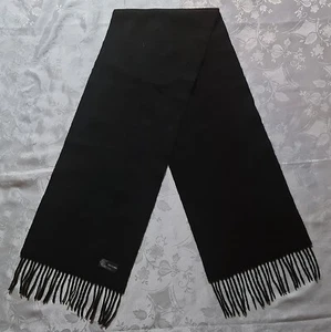 SCARF VINTAGE AUTHENTIC  SOLID BLACK SOFT WOOL LONG MEN'S FRINGE - Picture 1 of 3