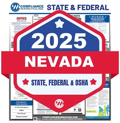 COMPLIANCE WAREHOUSE 2025 Nevada NV State/Fed Labor Law All In 1 Compliance Poster Paper/Laminated