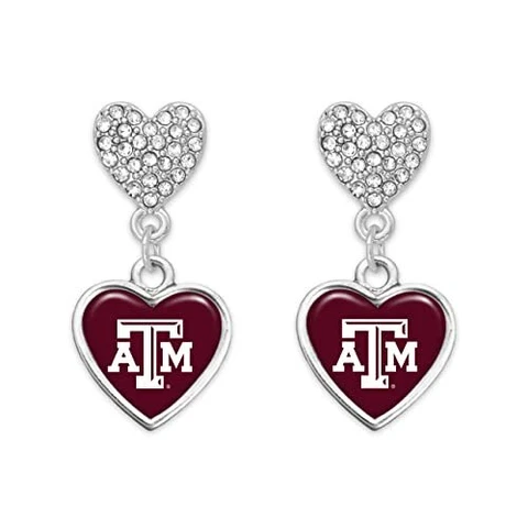 Texas A&M Amara Silver Crystal Heart Earrings Jewelry Gift Cover