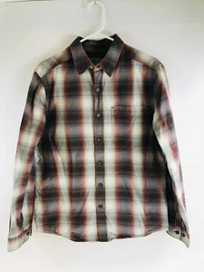Royal Robbins Shirt Men's Size Medium Gray Red Cream Button Up Plaid Long Slv - Picture 1 of 7
