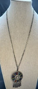 Helen Harrison Zuni Rainbow Needlepoint Sterling Petit Point Necklace Vintage - Picture 1 of 10