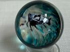 Handmade Art Glass Signed Williams 2003 Marble 1.7" Blue Cow Confetti 