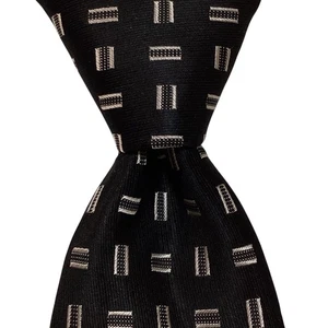 GIORGIO ARMANI Men's 100% Silk Necktie ITALY Designer Geometric Black/Gray GUC - Picture 1 of 3