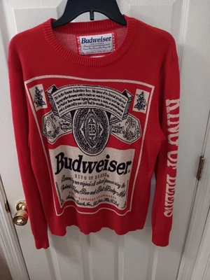 Suéter Budweiser King Of Beers Logo Rojo Algodón/Acrílico Cuello Redondo Para Hombre Talla Mediana Foto 1 de 4